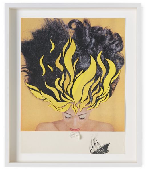 Head of a reclining woman with yellow flames on her black hair. Ellen Gallagher, Sammlung Goetz Munich