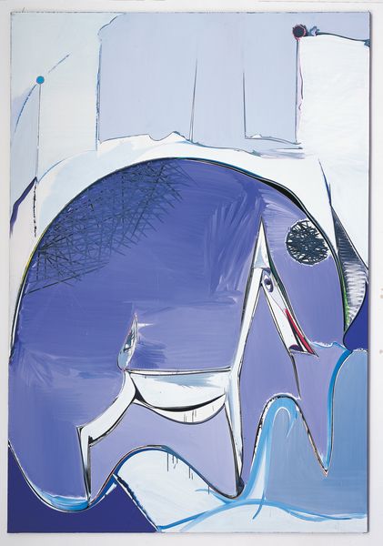 Painting in blue, white horse on abstract background. Thomas Scheibitz, Sammlung Goetz Munich