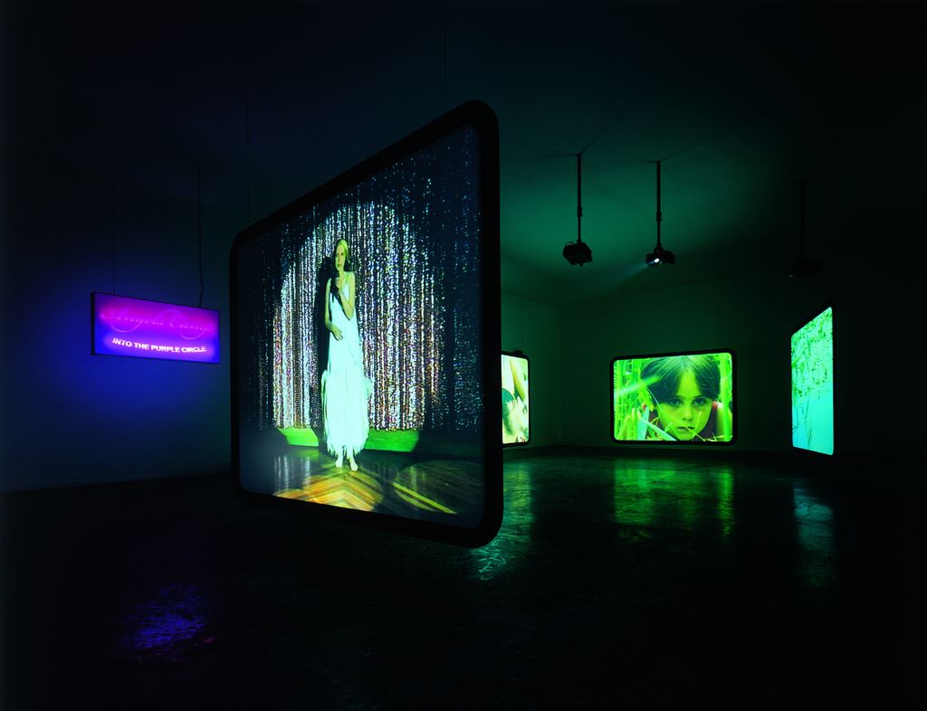 Here is a view of the exhibition with multi-channel projection, consisting of at least five screens with different scenes.