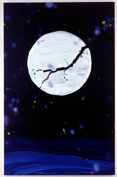 Diese Malerei von Laura Owens zeigt mit einfachen Mitteln eine romantische nächtliche Szenerie mit Vollmond. Laura Owens, Sammlung Goetz München