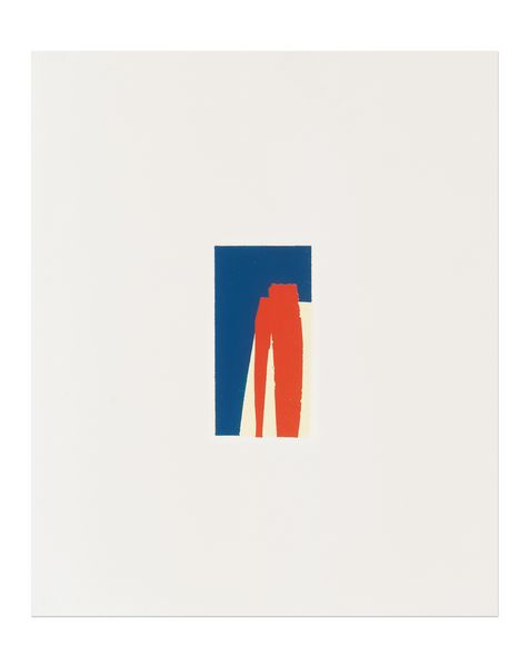 Abstrakte rechteckige Miniatur aus unregelmäßigen roten, blauen und beigen Formen. Bliky Palermo, Sammlung Goetz, München